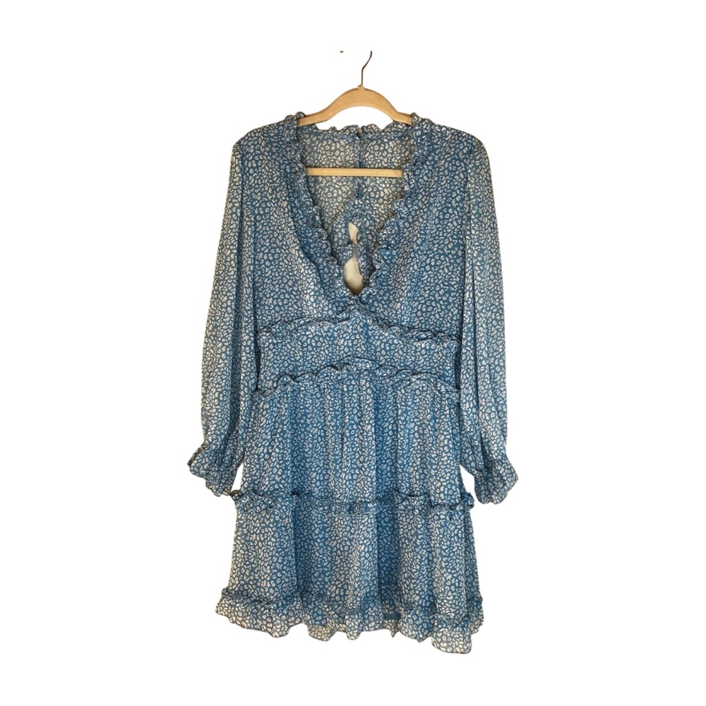 Women’s Unlabeled Blue Leopard Print Peasant Dress